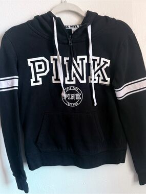 PINK Victoria's Secret Black & White Logo Zip Hoodie